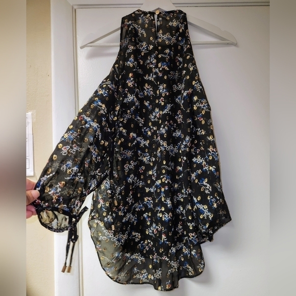 Veronica Beard Flynn Cold-Shoulder Floral Metalic Print Silk Blouse Size 2 - Picture 6 of 15